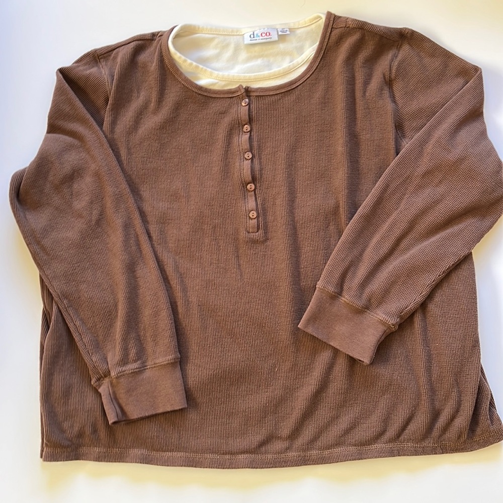 Denim & Co. Waffle Knit Henley Long-Sleeve Top